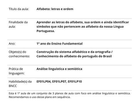 Plano de aula: Alfabeto: letras e ordem 